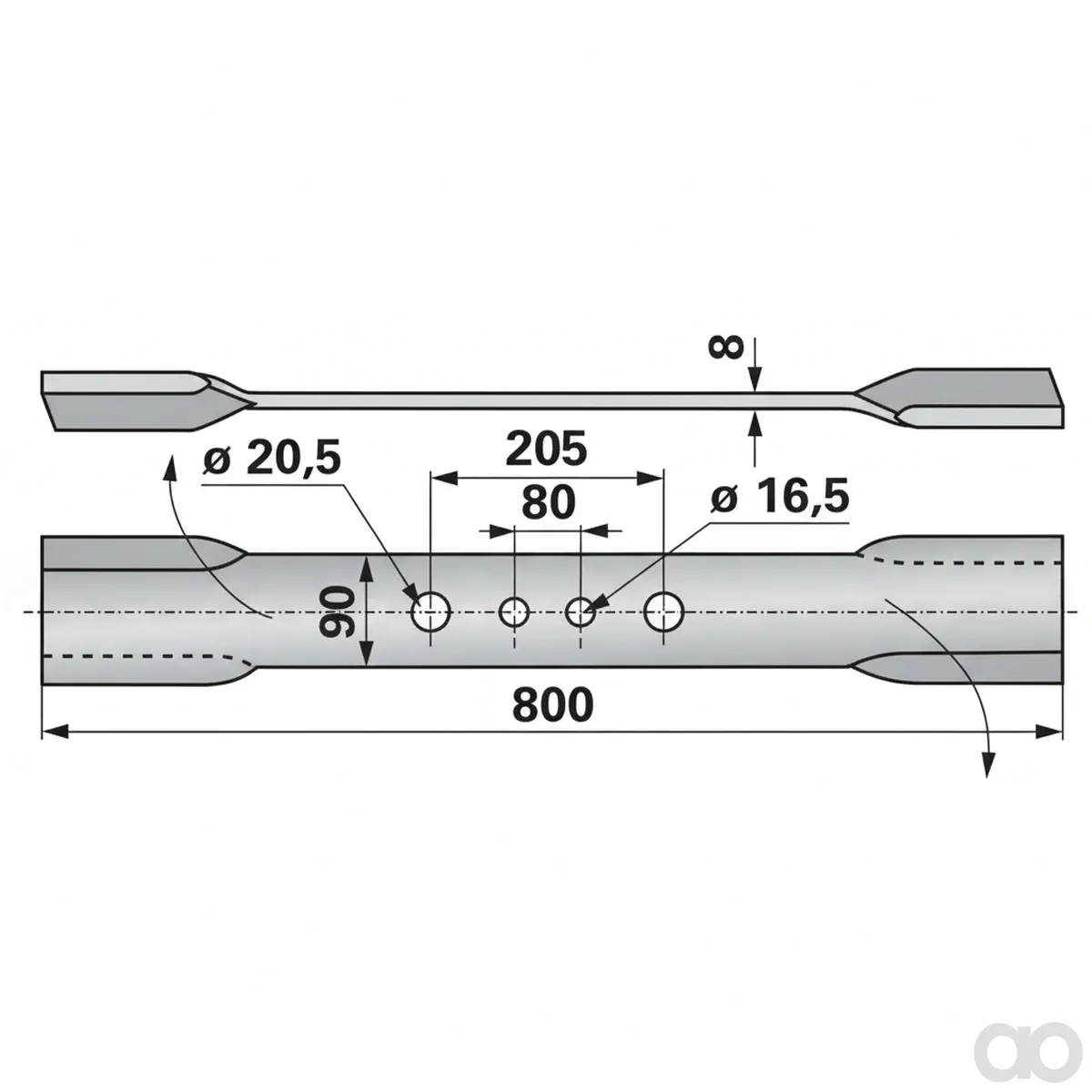 Prillinger-00531236 - Mulching knife 90X8 L=800 hole 20.5 (00531236)