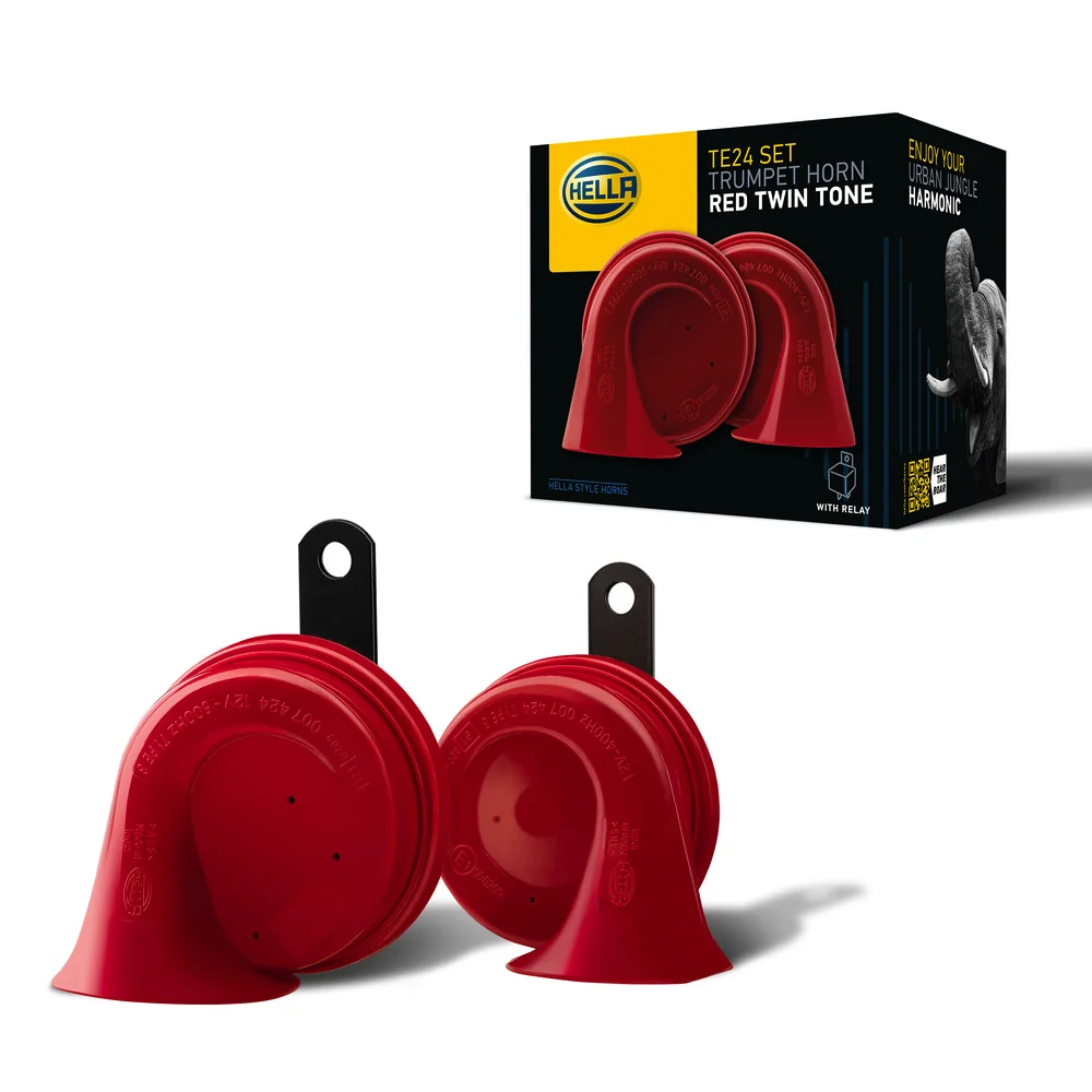 HELLA - 3FH 007 424-801 - Trumpet Horn, HELLA STYLE HORN TE24 SET, 12V, 110dB(A), Low Tone/High Tone -