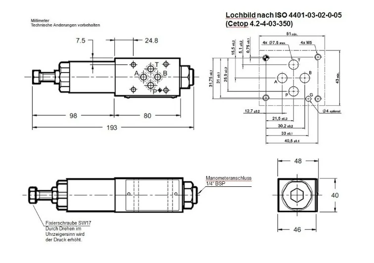 Hydac - ZW-DM06-01-PT 140V-V - Pressure reducing valve