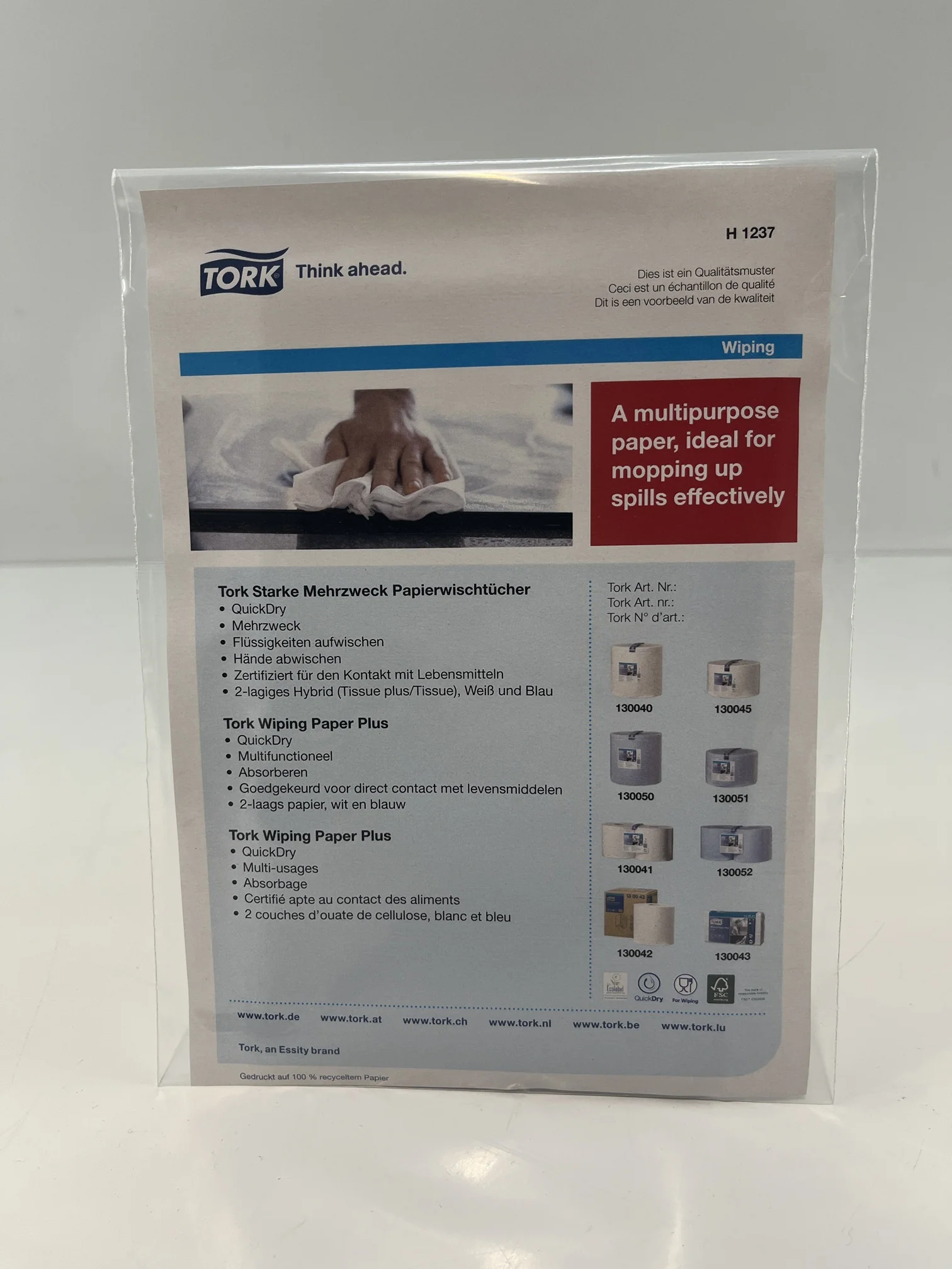 Tork - Muster Tork - Sample tork multi-purpose paper wipes, blue w1/2
