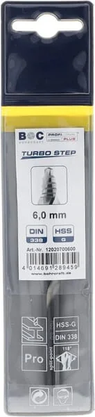 Bohrcraft - 12020700600 - Drill 6.0 mm HSS-DIN 338-G Turbo Step