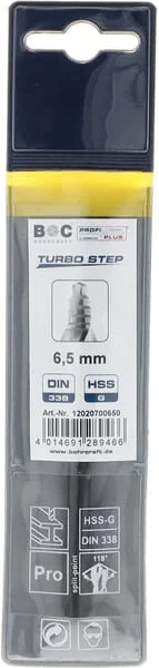 Bohrcraft - 12020700650 - Drill 6.5 mm HSS-DIN 338-G Turbo Step
