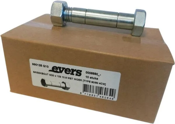Evers - 990125Q10 - Shear Bolt With Nut (10 Pcs) M20x103 10.9 Type 4cm Tine