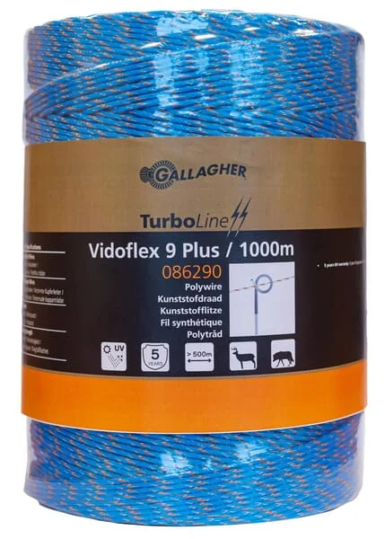 Gallagher - 086290GAL - Polywire, Vidoflex 9 Turboline Plus Blue 1000m
