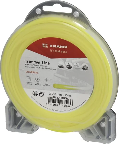 Kramp - NL2015RKR - Trimmer Line Diameter 2 mm 15 m With Round Profile, Yellow, Kramp