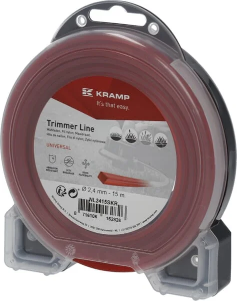 Kramp - NL2415SKR - Trimmer Line Diameter 2.4 mm 15 m Square Profile, Red, Kramp