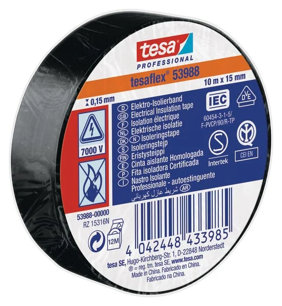 TESA - T539880000000 - Insulation Tape, Black, 10m x 15mm TESA Flex®