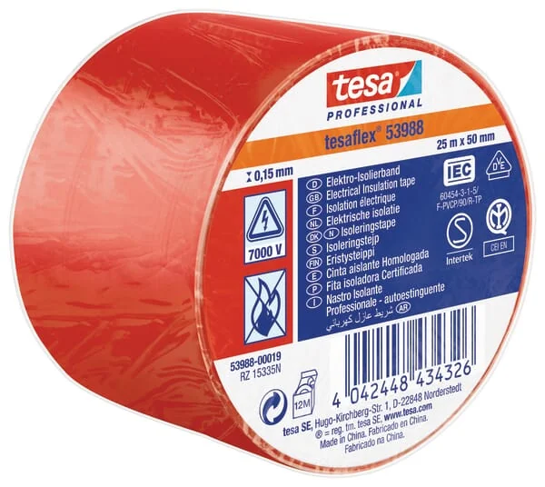 TESA - T539880001900 - Insulation Tape, Red, 25m x 50mm TESA Flex®