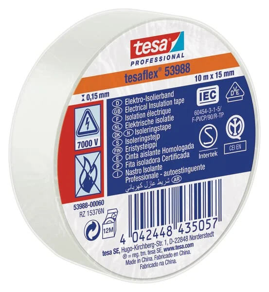 TESA - T539880006000 - Insulation Tape, White, 10m x 15mm TESA Flex®
