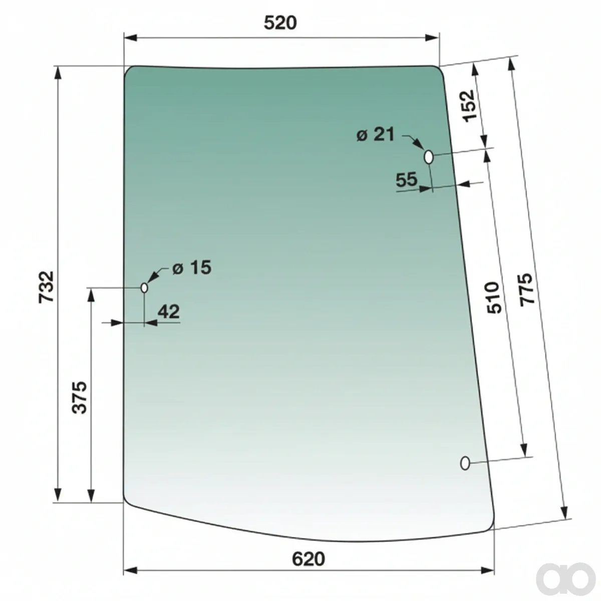 Prillinger - 00154703 - Left Side Pane Curved Fa